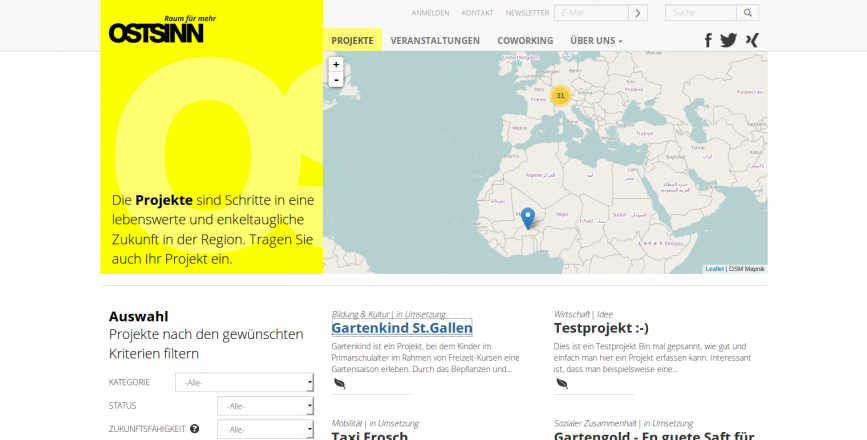 Ostsinn Raum für mehr St.Gallen Schweiz Plattform für Nachhaltigkeit Drupal ostsinn.ch Projekte Karte